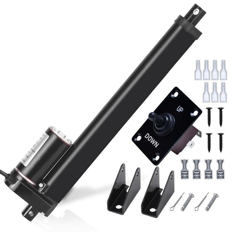 DC HOUSE 10 Inch (10") Stroke Linear Actuator 12V High Speed Actuator Motor 1000N with Brackets Mounting DC 12V Linear Actuator with Reverse Polarity Toggle Switch - Image 1